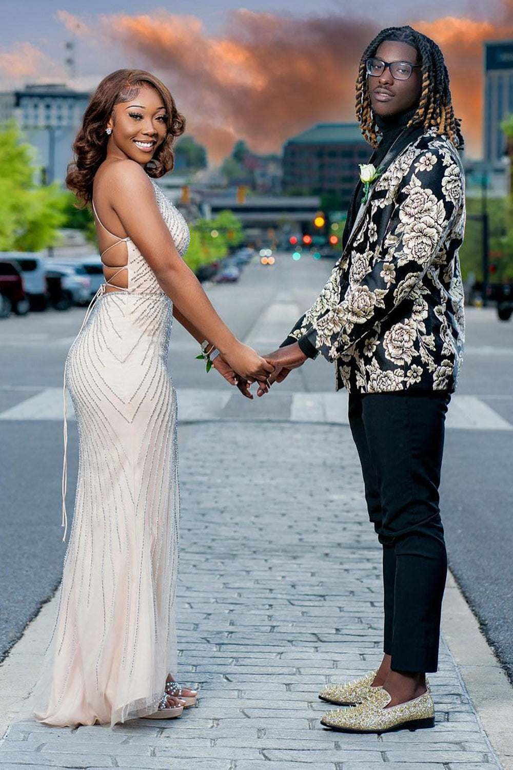 Men's Prom Blazer with Jacquard Flower Shawl Lapel