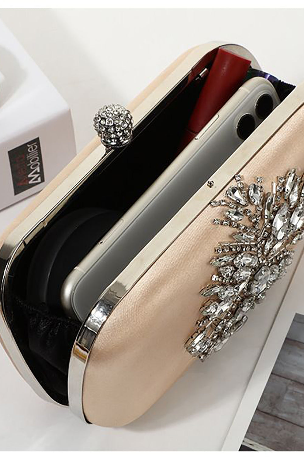 Evening Clutch Bag with Champagne Rhinestones
