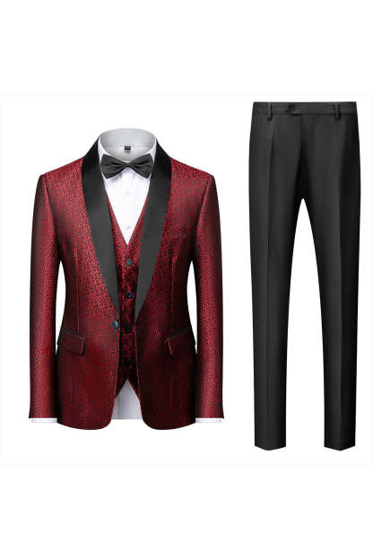 Men's 3-Piece Jacquard Suits with Black Shawl Lapel