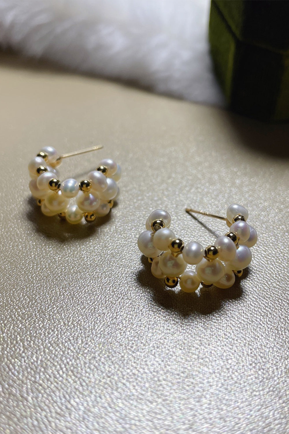 Hoop Earrings with Vintage Pearl Accents