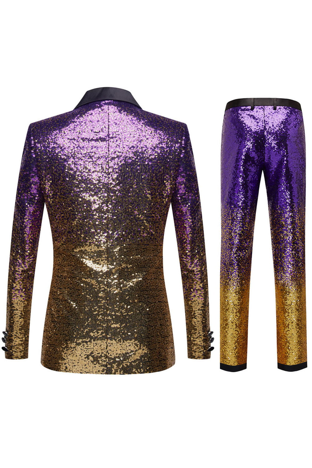 Purple Ombre Sequins Slim Fit Two-Piece Party Suit with Notched Lapel for Men