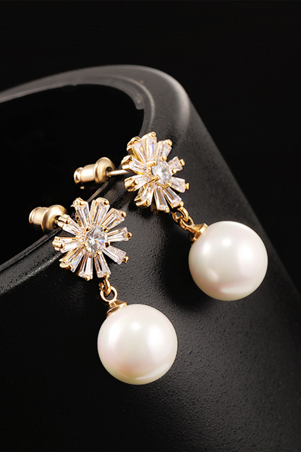 Pearl Earrings with Floral Design