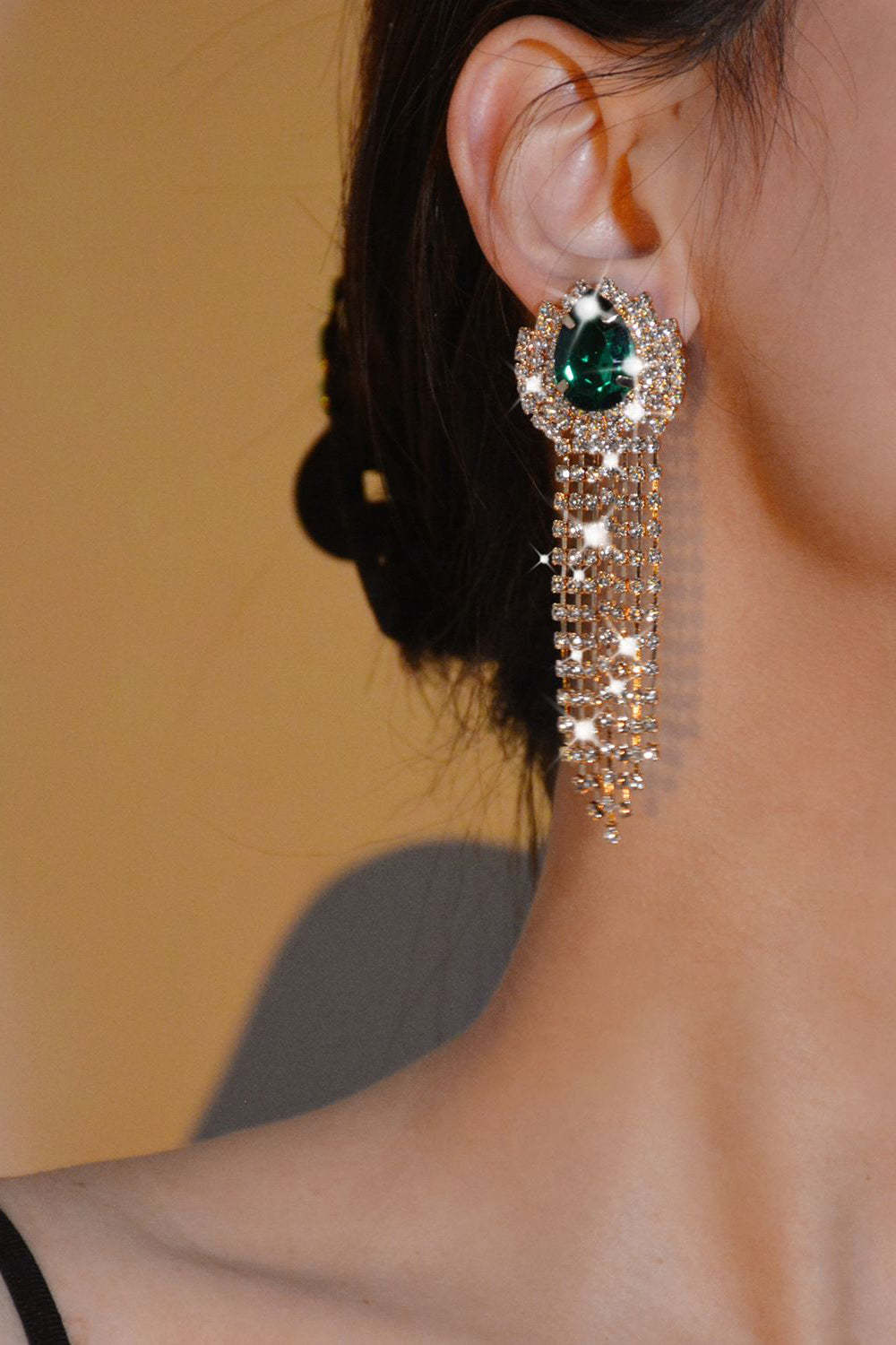 Water Drop Earrings with Sparkly Rhinestone Tassels
