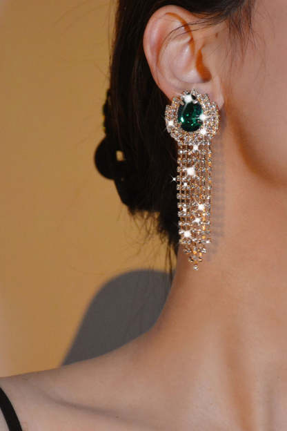 Water Drop Earrings with Sparkly Rhinestone Tassels