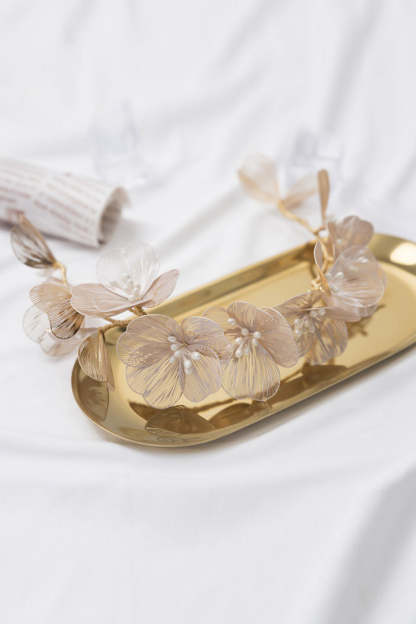 Headband with Pearl Flowers in Champagne