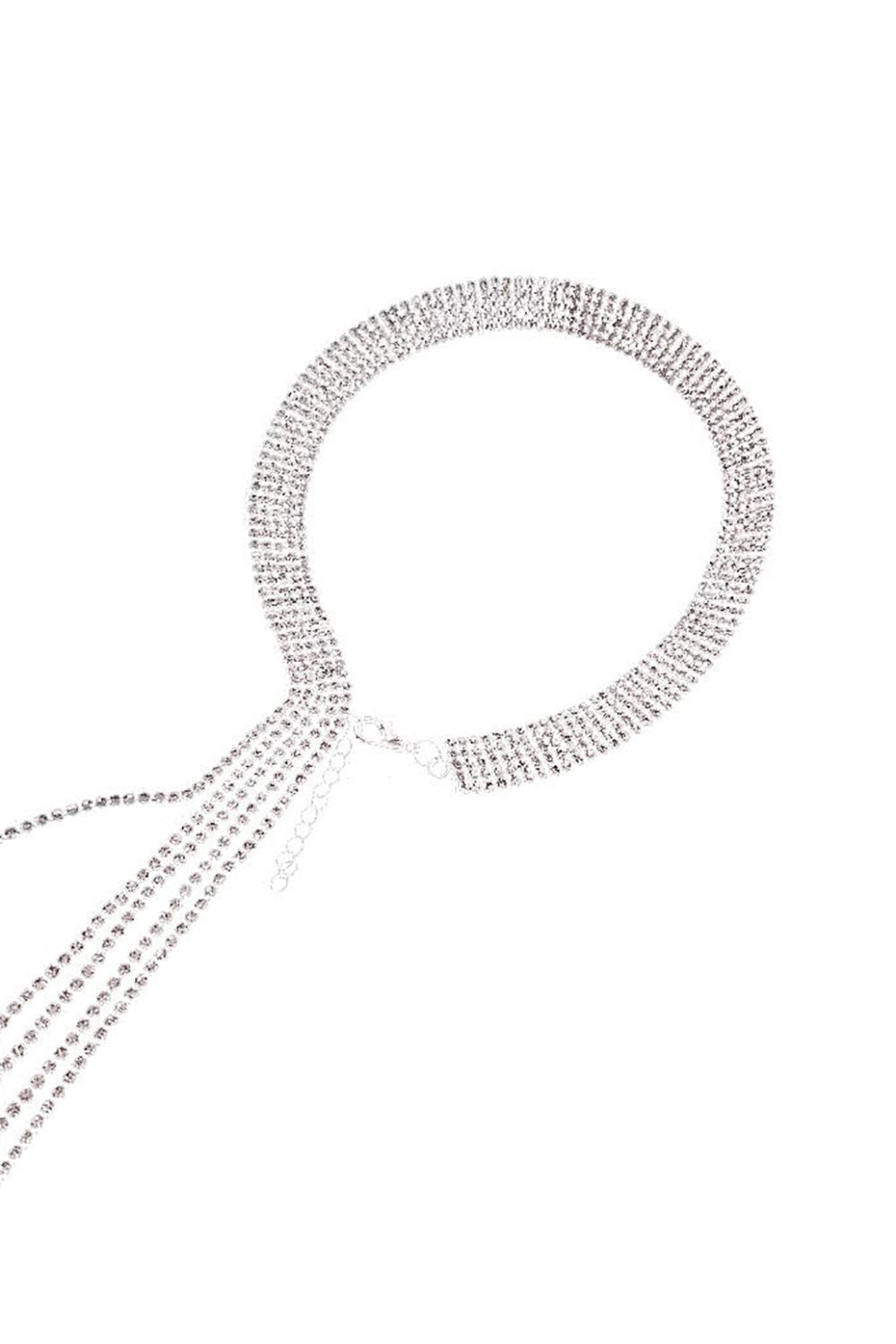 Long Crystal Collar Necklace in Sparkly Silver