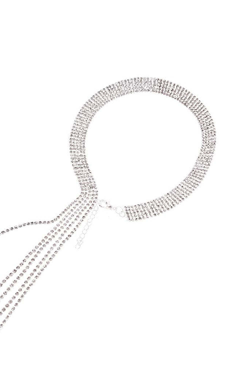 Long Crystal Collar Necklace in Sparkly Silver