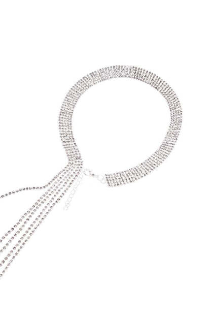 Long Crystal Collar Necklace in Sparkly Silver