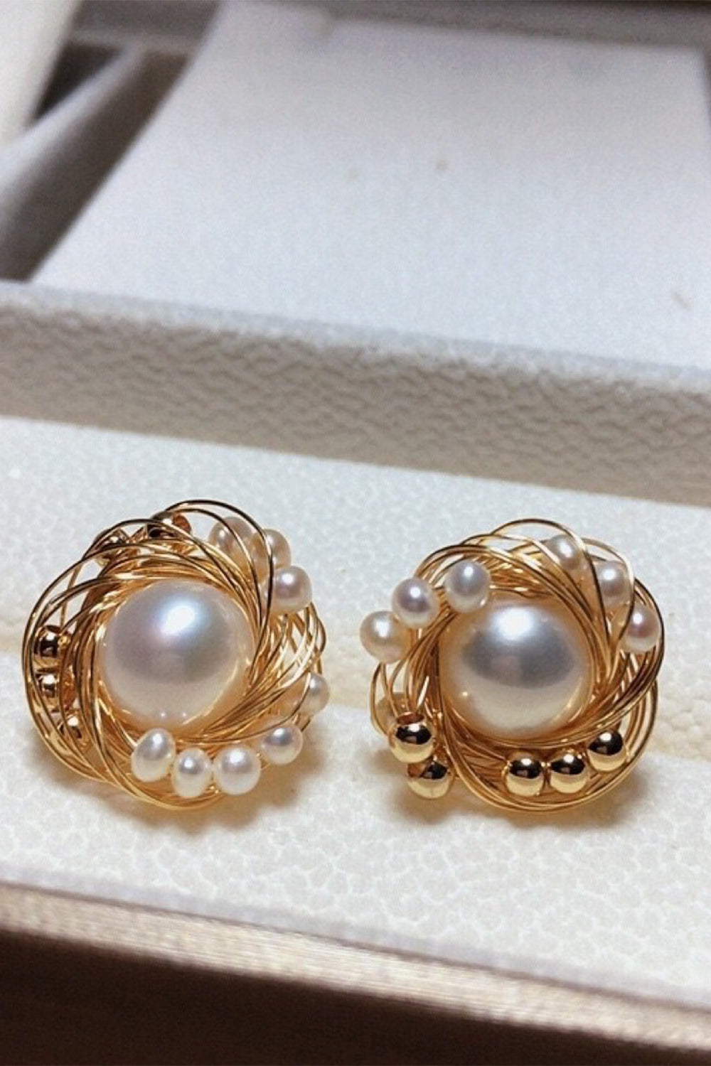 Metal Earrings with Natural Pearls