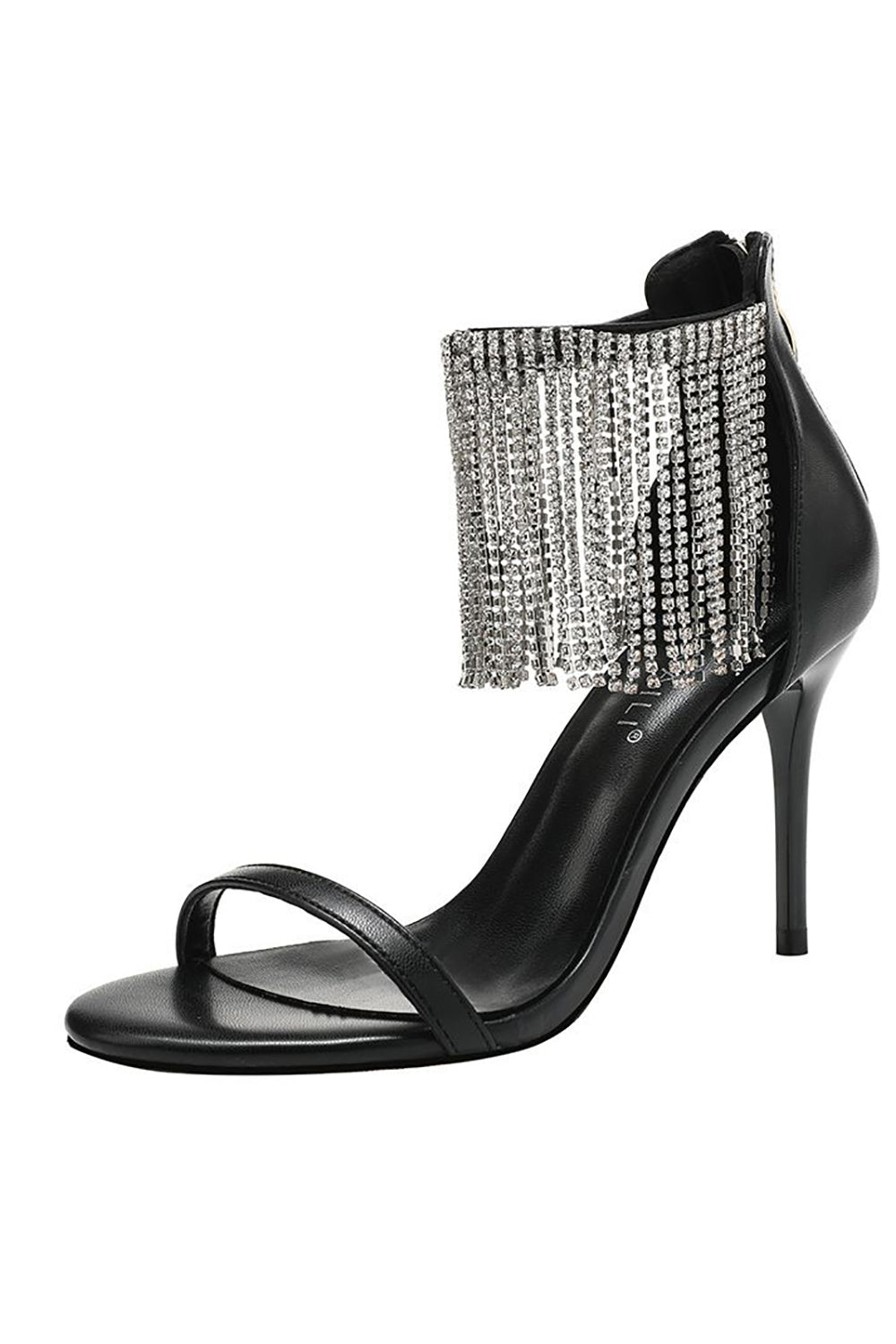 Thick High Heels with Black Rhinestones