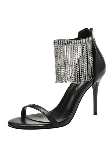 Thick High Heels with Black Rhinestones