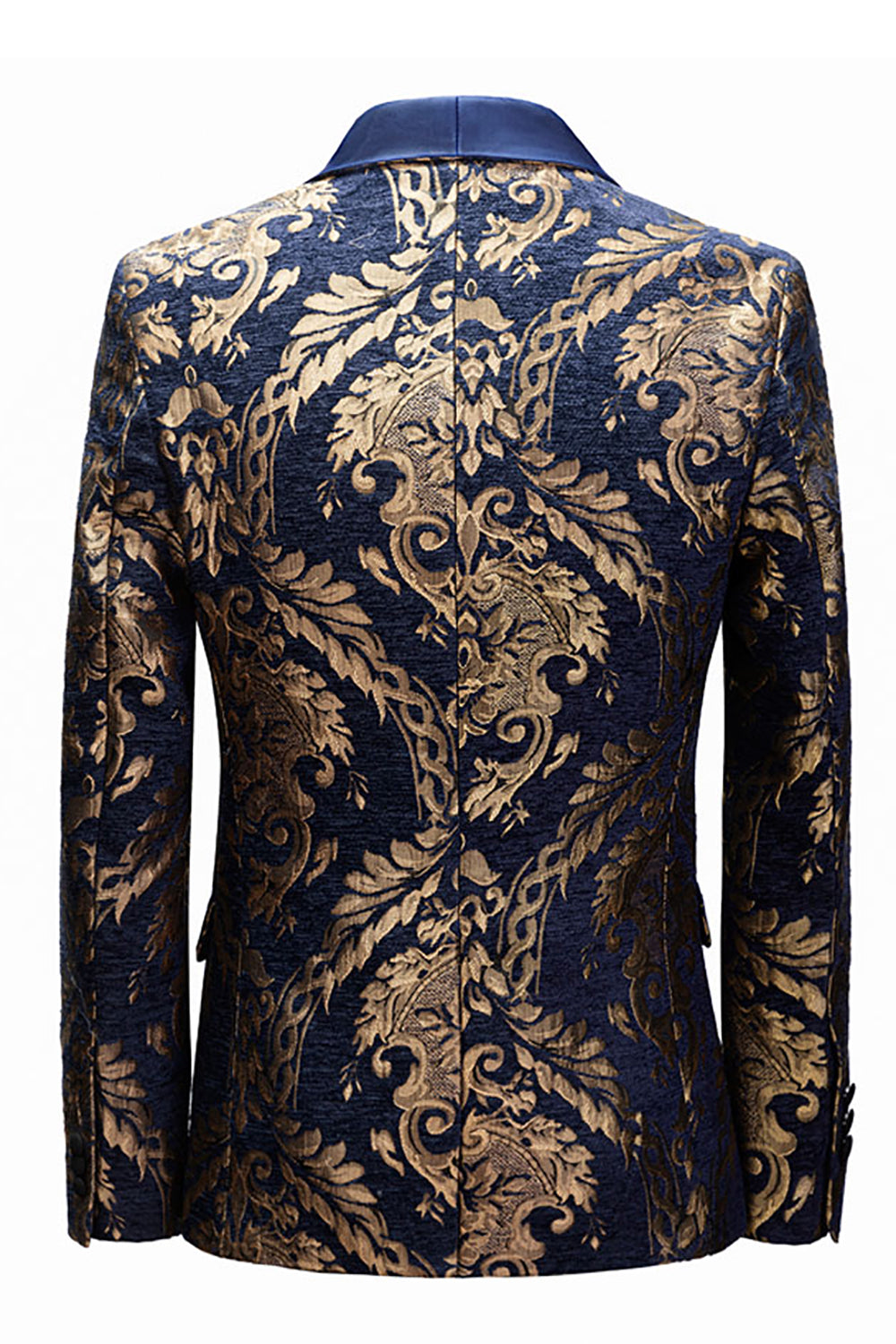 Men's Royal Blue Blazer Featuring Golden Jacquard