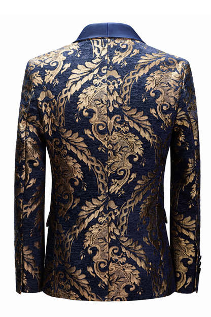 Men's Royal Blue Blazer Featuring Golden Jacquard