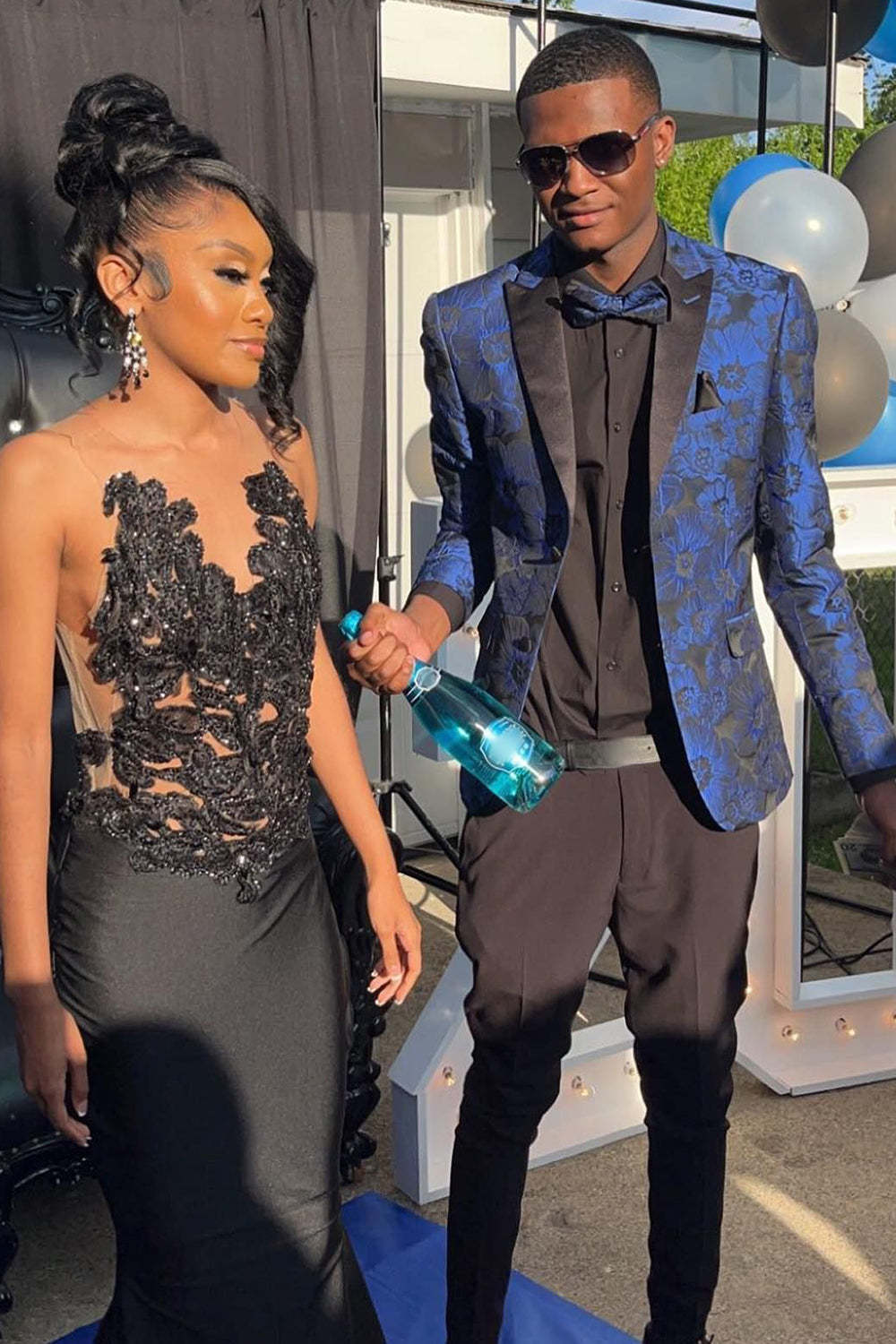 Royal Blue Jacquard Peak Lapel Prom Blazer for Men