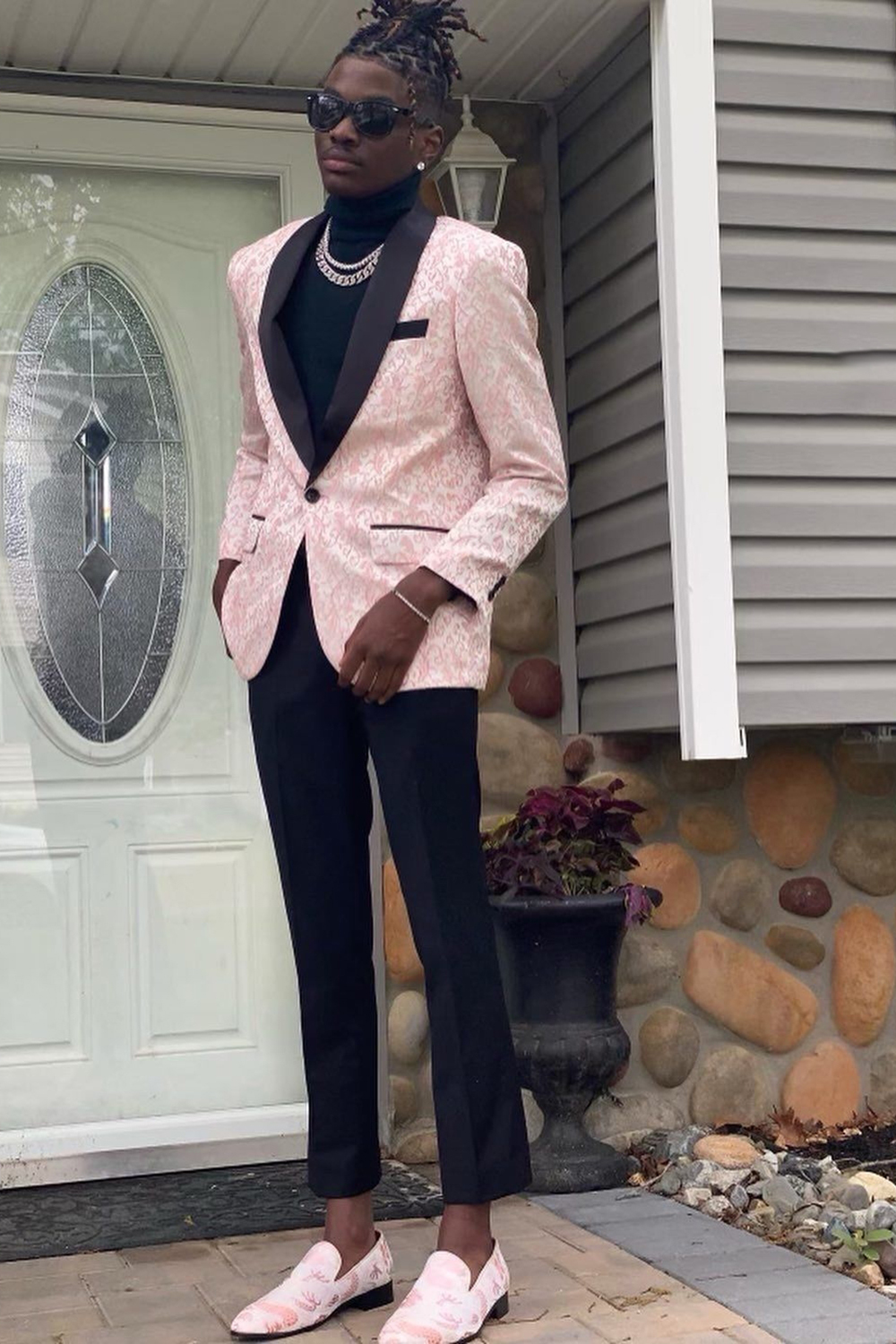 Men's Prom Suits with Golden Jacquard Shawl Lapel 2-Piece Set