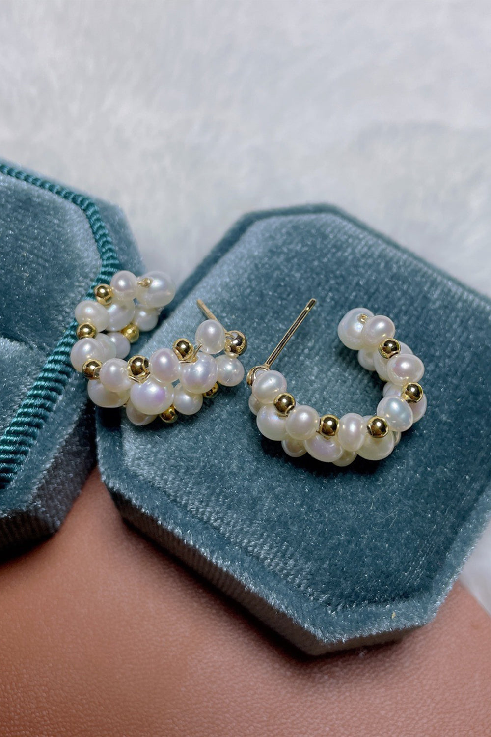 Hoop Earrings with Vintage Pearl Accents