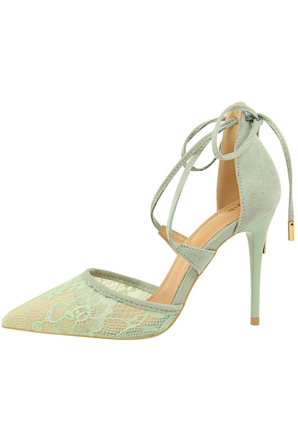 Pointed Toe Mesh Lace High Heels with Cross Straps