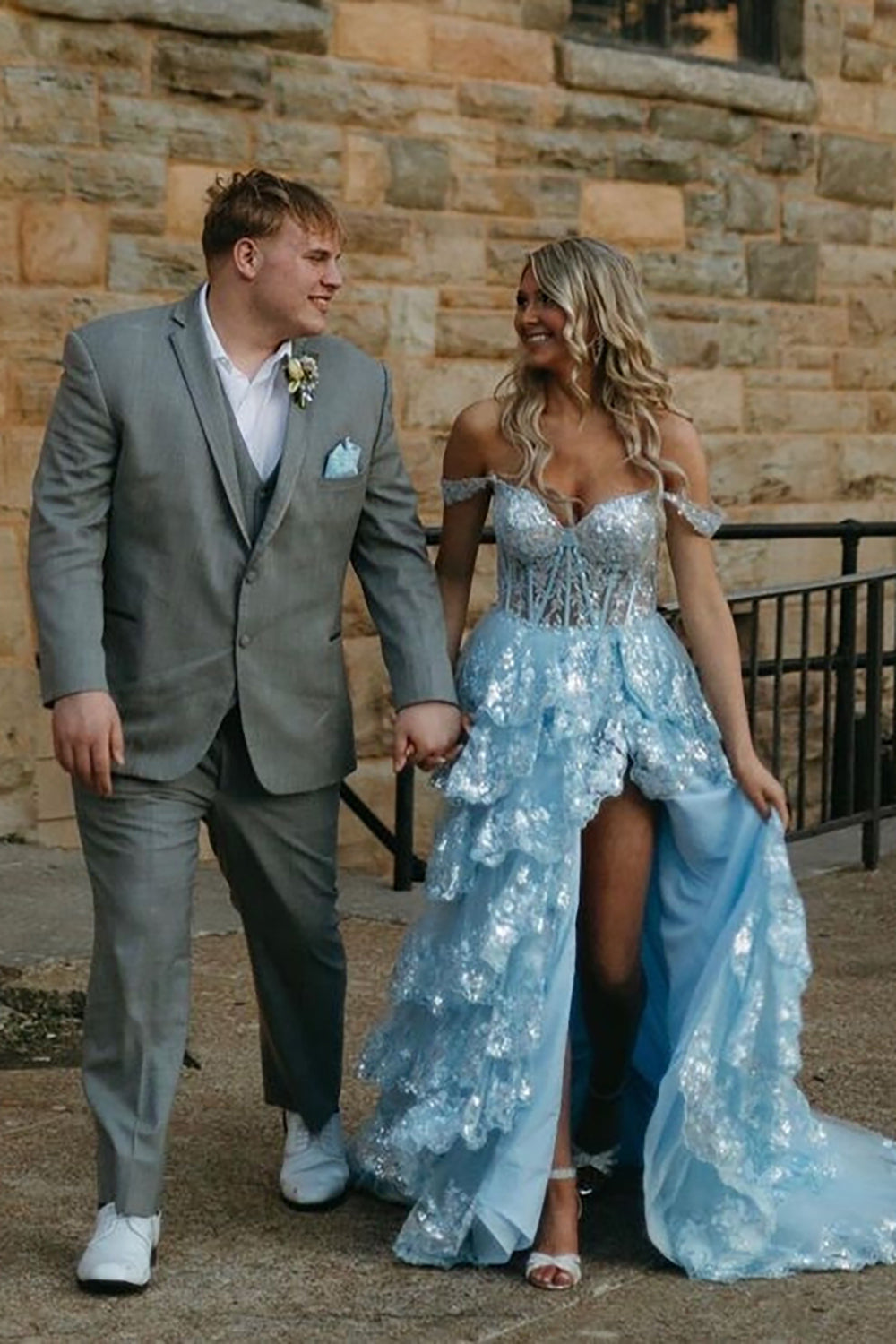 Grey Men's Prom Suits with Notched Lapel and Two Buttons