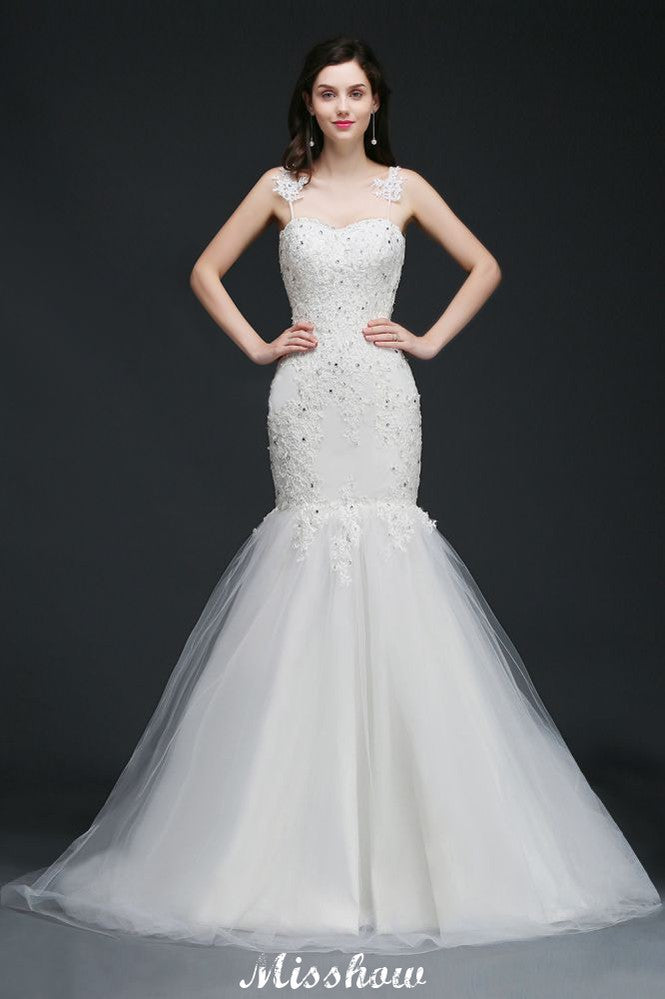 Beading Mermaid Spaghetti Strap Romantic Wedding Dress