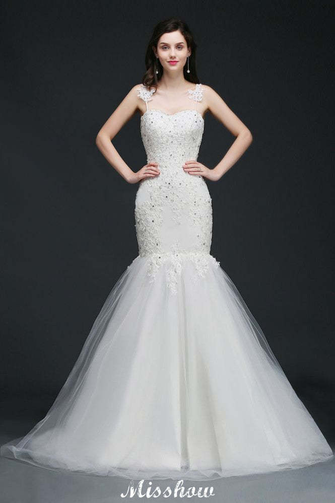 Beading Mermaid Spaghetti Strap Romantic Wedding Dress