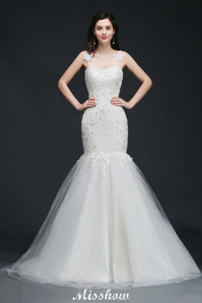Beading Mermaid Spaghetti Strap Romantic Wedding Dress