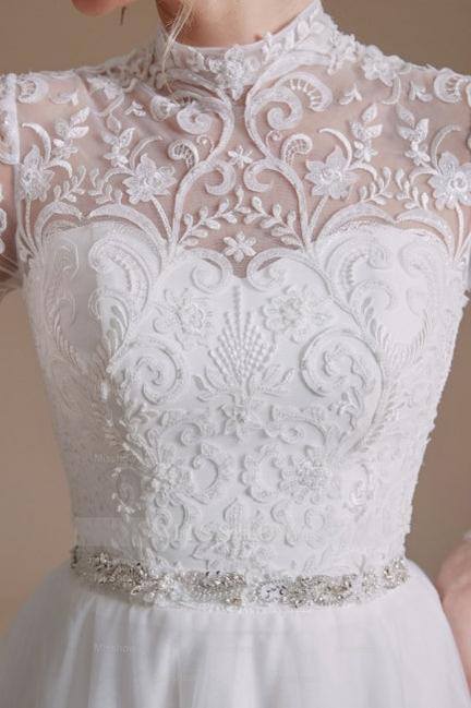 Beautiful Jewel Long-Sleeve A-Line Floor-Length Wedding Dresses with Pattern