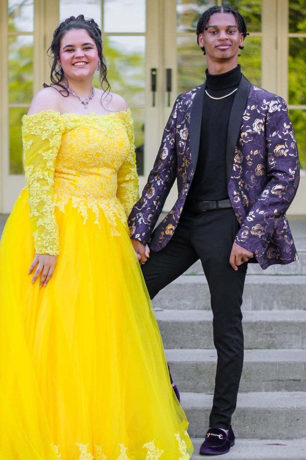 Men's Prom Blazer with Purple Shawl Lapel Print