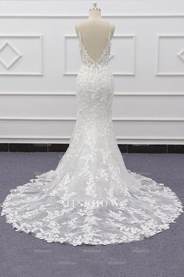 Best Spaghetti Strap Appliques Mermaid Wedding Dress