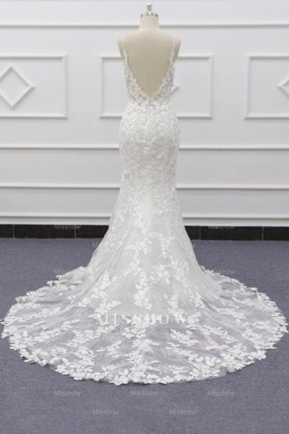Best Spaghetti Strap Appliques Mermaid Wedding Dress