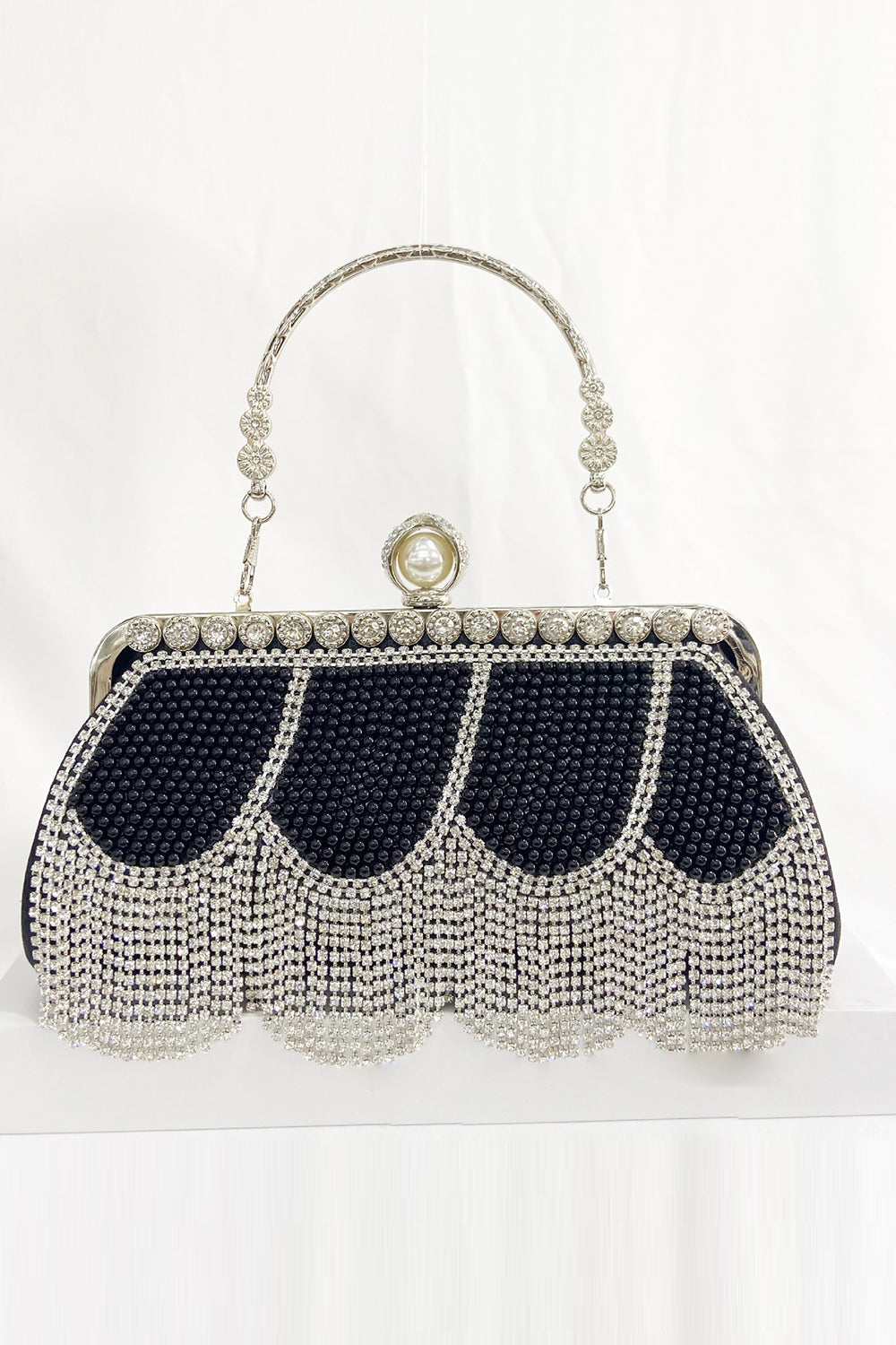Party Handbag with Black Beaded Fringes