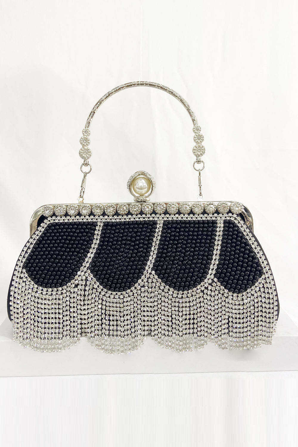 Party Handbag with Black Beaded Fringes
