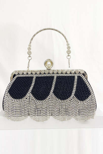 Party Handbag with Black Beaded Fringes