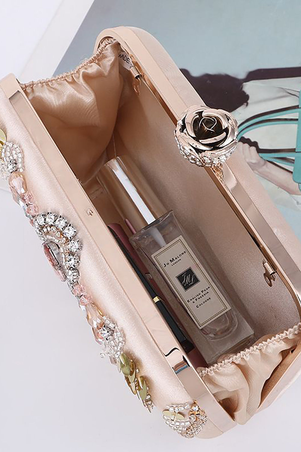 Evening Party Handbag with Sparkly Sequins and Beading in Blush