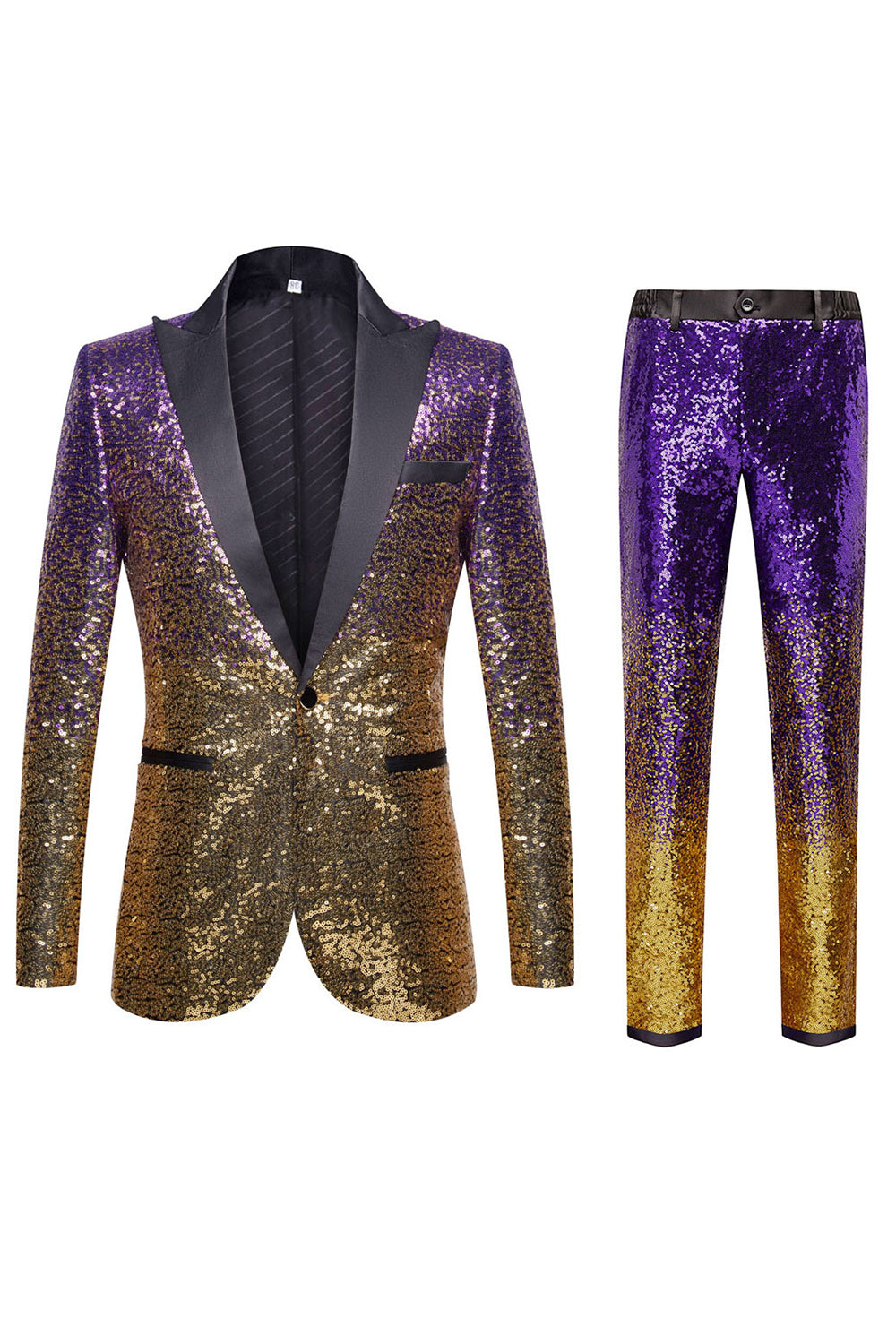 Purple Ombre Sequins Slim Fit Two-Piece Party Suit with Notched Lapel for Men