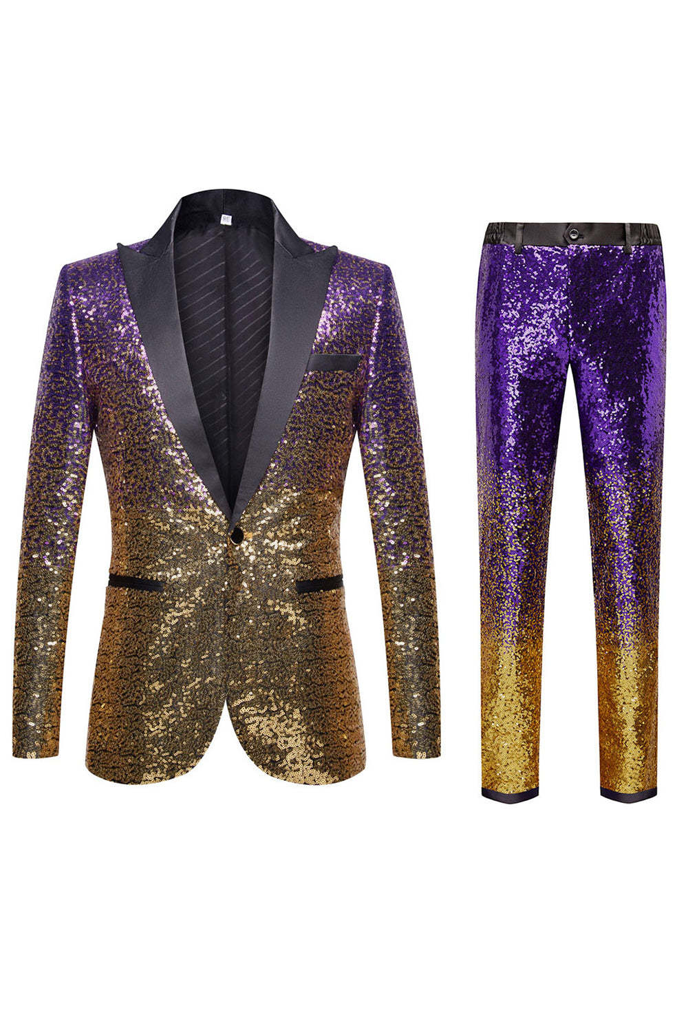 Purple Ombre Sequins Slim Fit Two-Piece Party Suit with Notched Lapel for Men