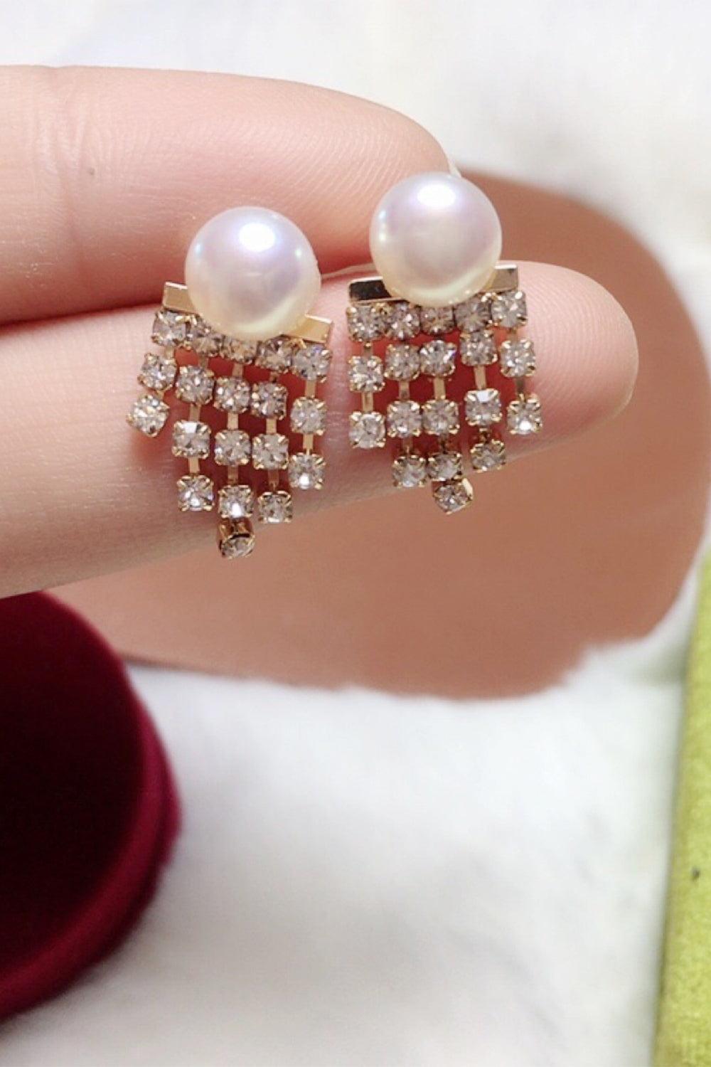 White Pearl Beaded Earrings