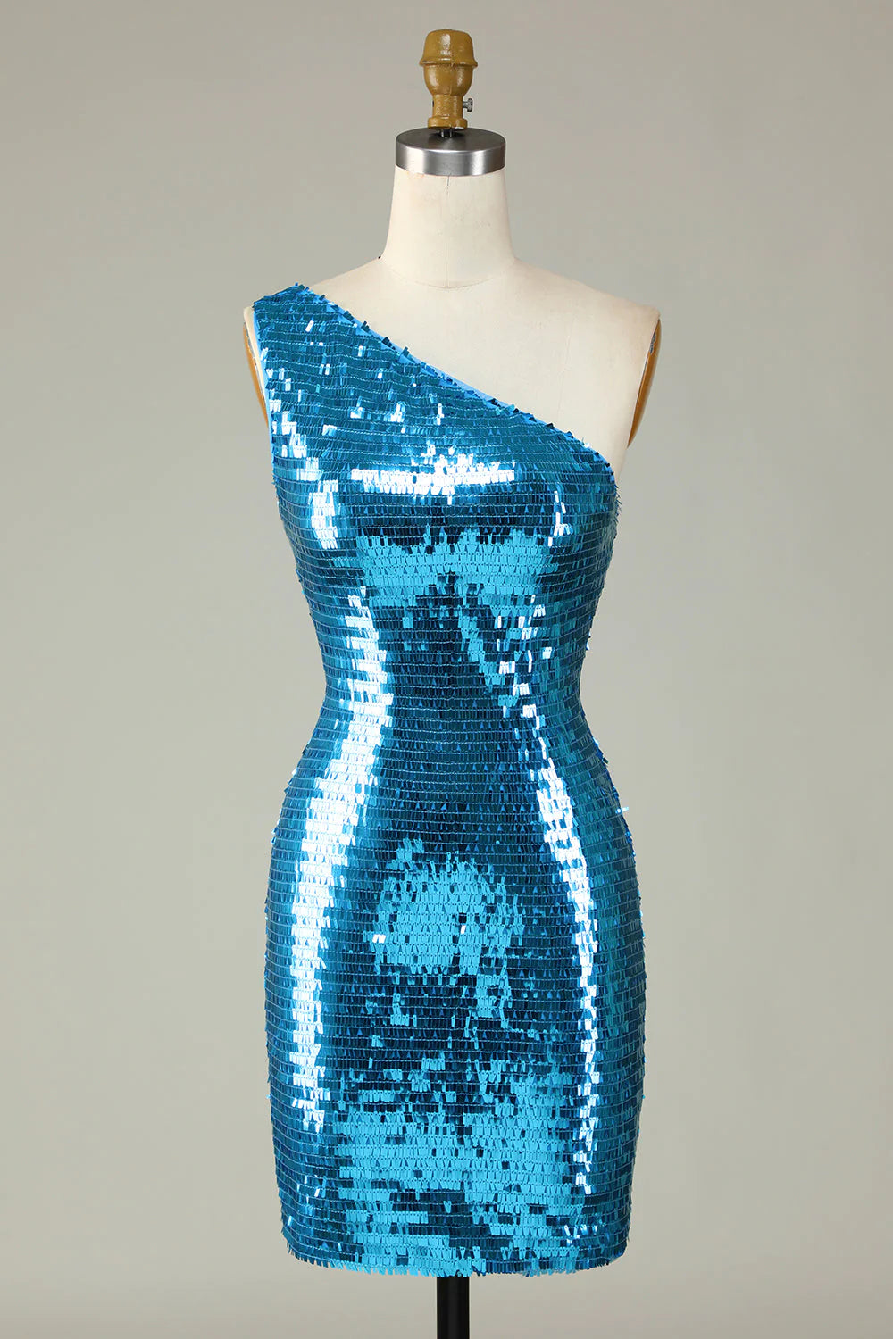 Sparkly Sheath One Shoulder Royal Blue Sequins Short Cocktail Dress 3
