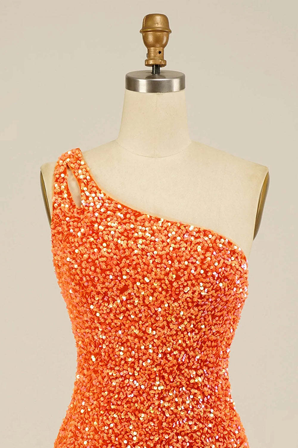 Glitter Bodycon One Shoulder Royal Blue Sequins Short Cocktail Dress With Keyhole