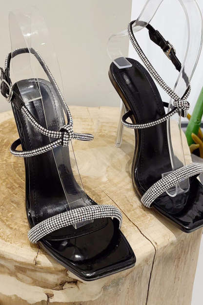 Black Stiletto High Heels with Square Toe