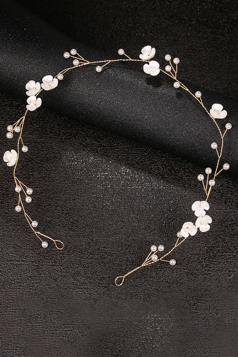 Golden Bridal Headband with Floral Design