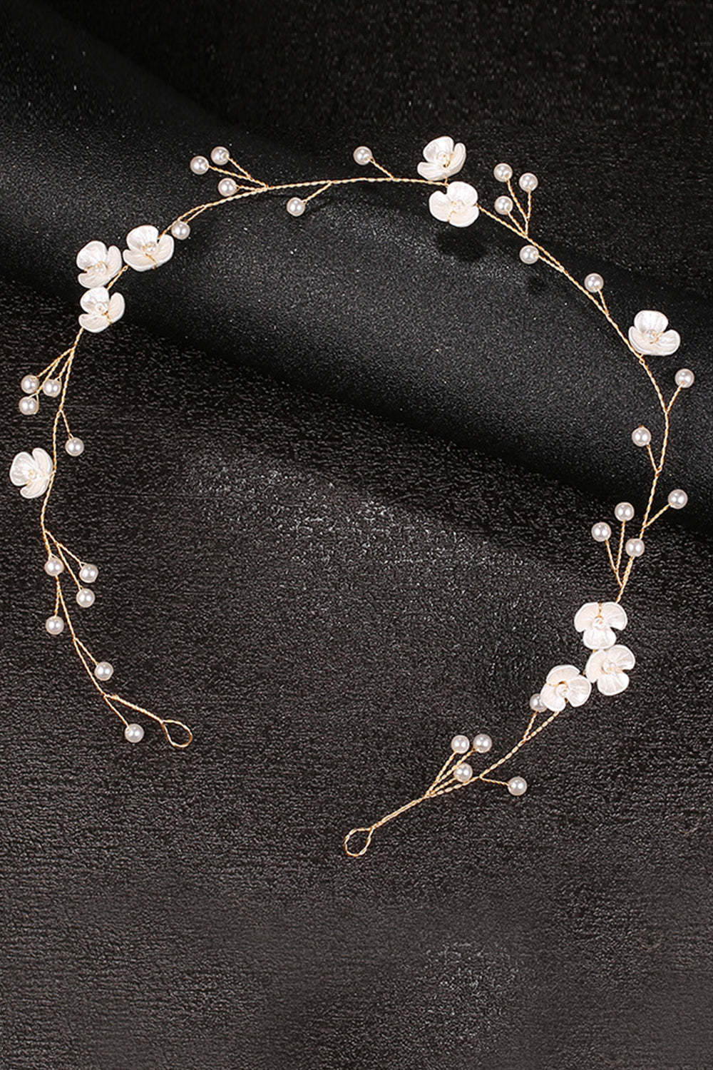 Golden Bridal Headband with Floral Design