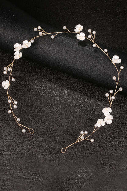 Golden Bridal Headband with Floral Design