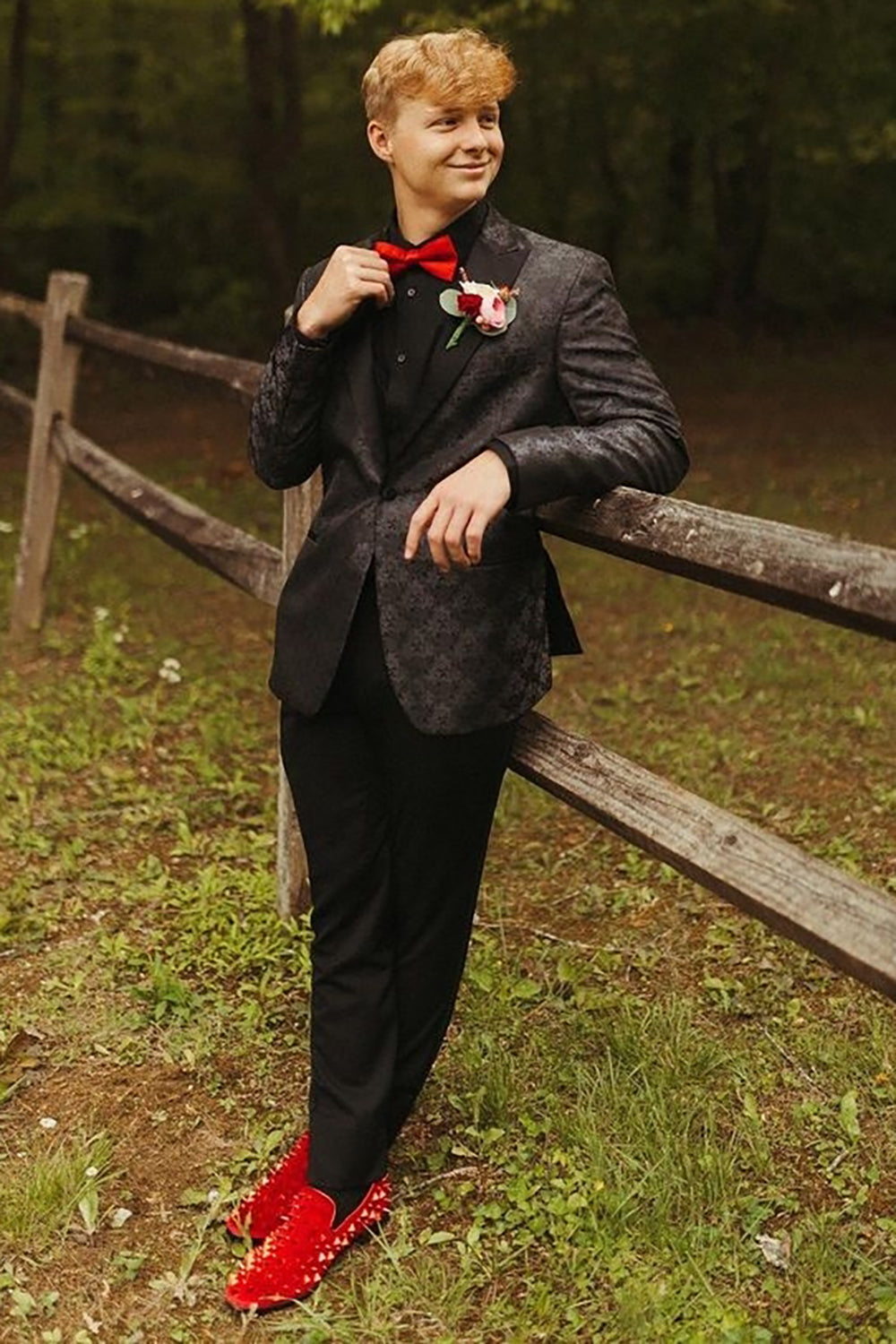 Black One-Button Men's Party Blazer with Peak Lapel