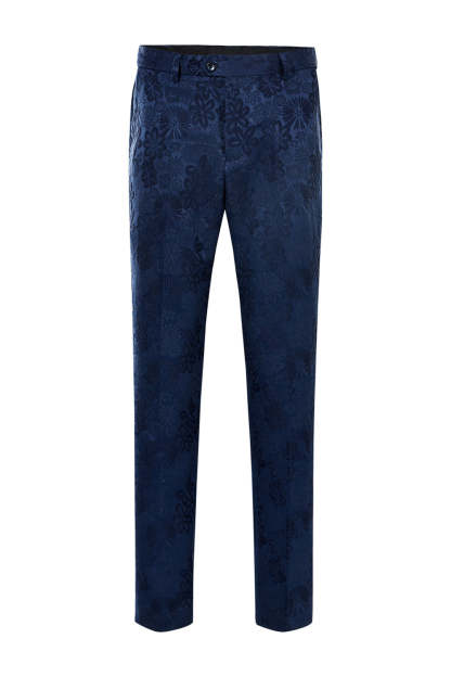 Dark Blue Jacquard Men's Prom Suit with Peak Lapel and One Button