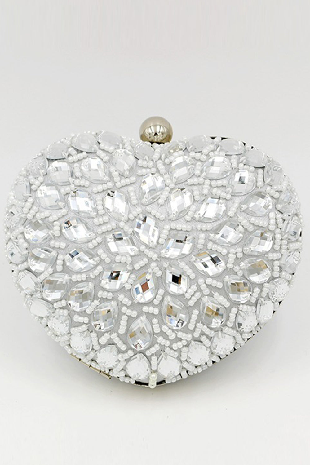 Heart-Shaped Silver Beaded Clutch for Parties