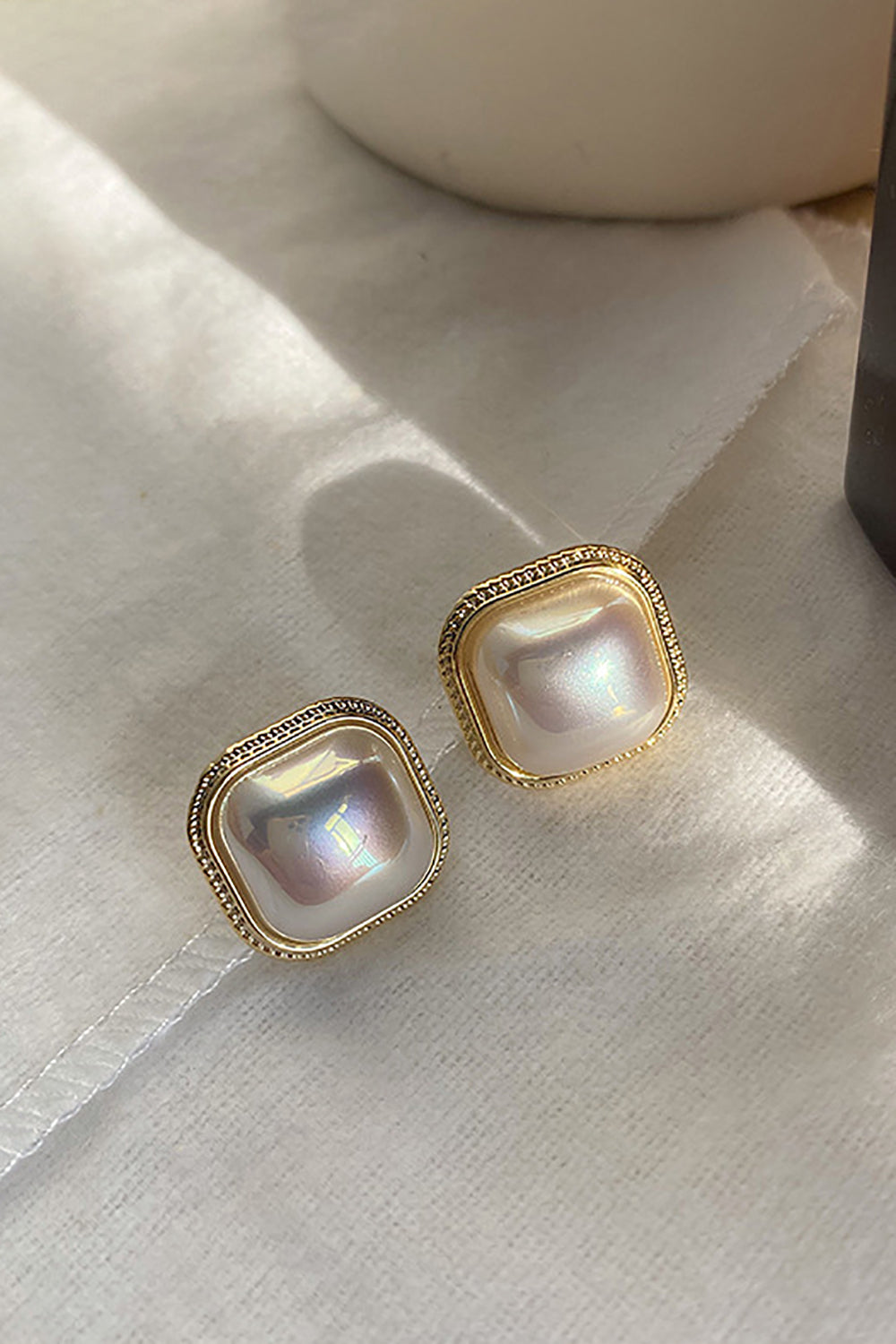 Pearl Earrings in a Vintage Square Design