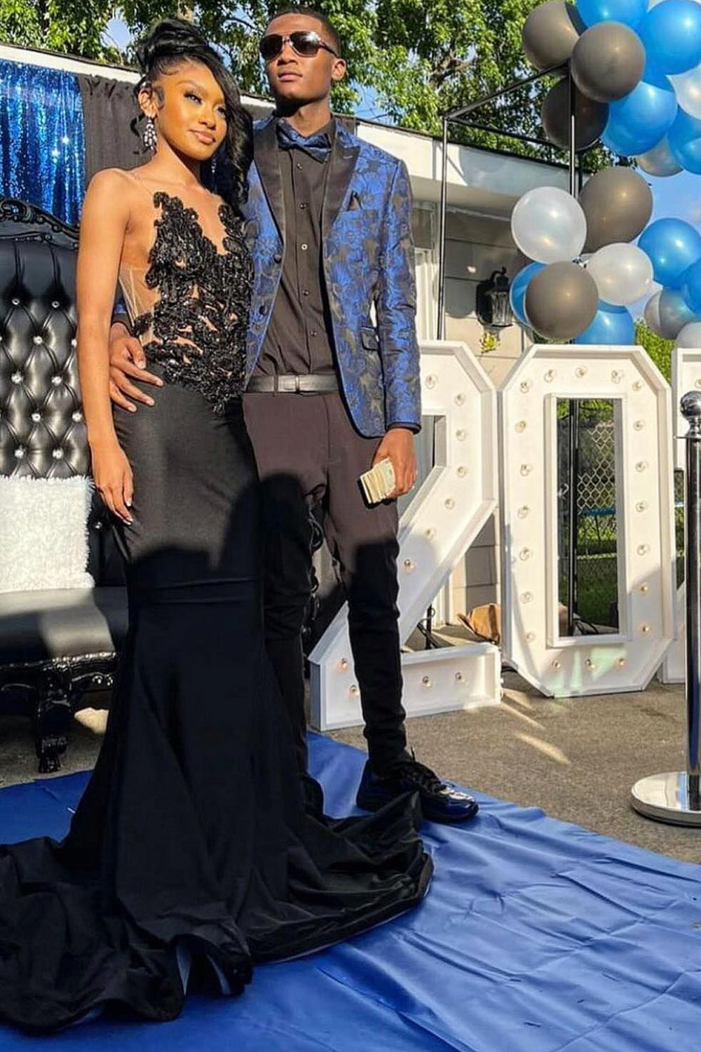 Royal Blue Jacquard Peak Lapel Prom Blazer for Men