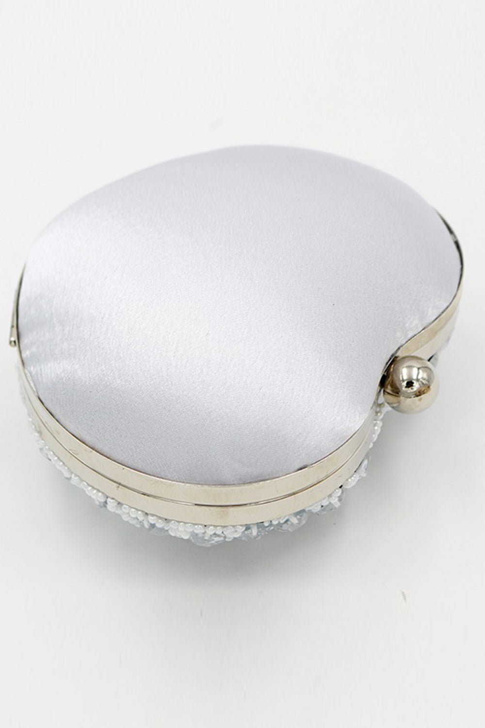 Heart-Shaped Silver Beaded Clutch for Parties
