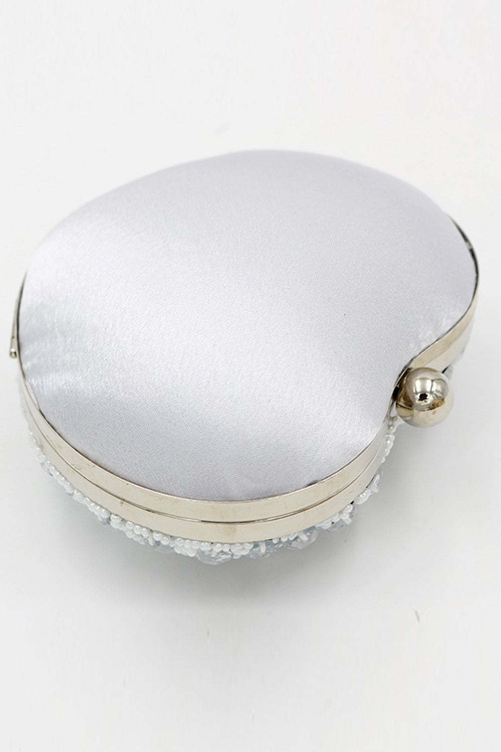 Heart-Shaped Silver Beaded Clutch for Parties