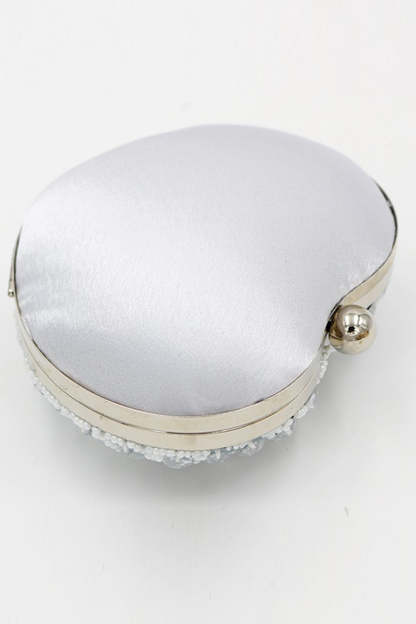 Heart-Shaped Silver Beaded Clutch for Parties